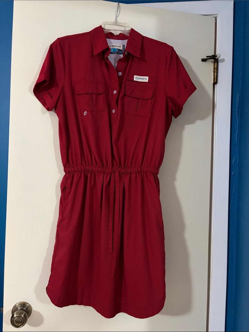 Magellan Outdoors Women's Crimson Short-Sleeve Drawstring Shirt Dress